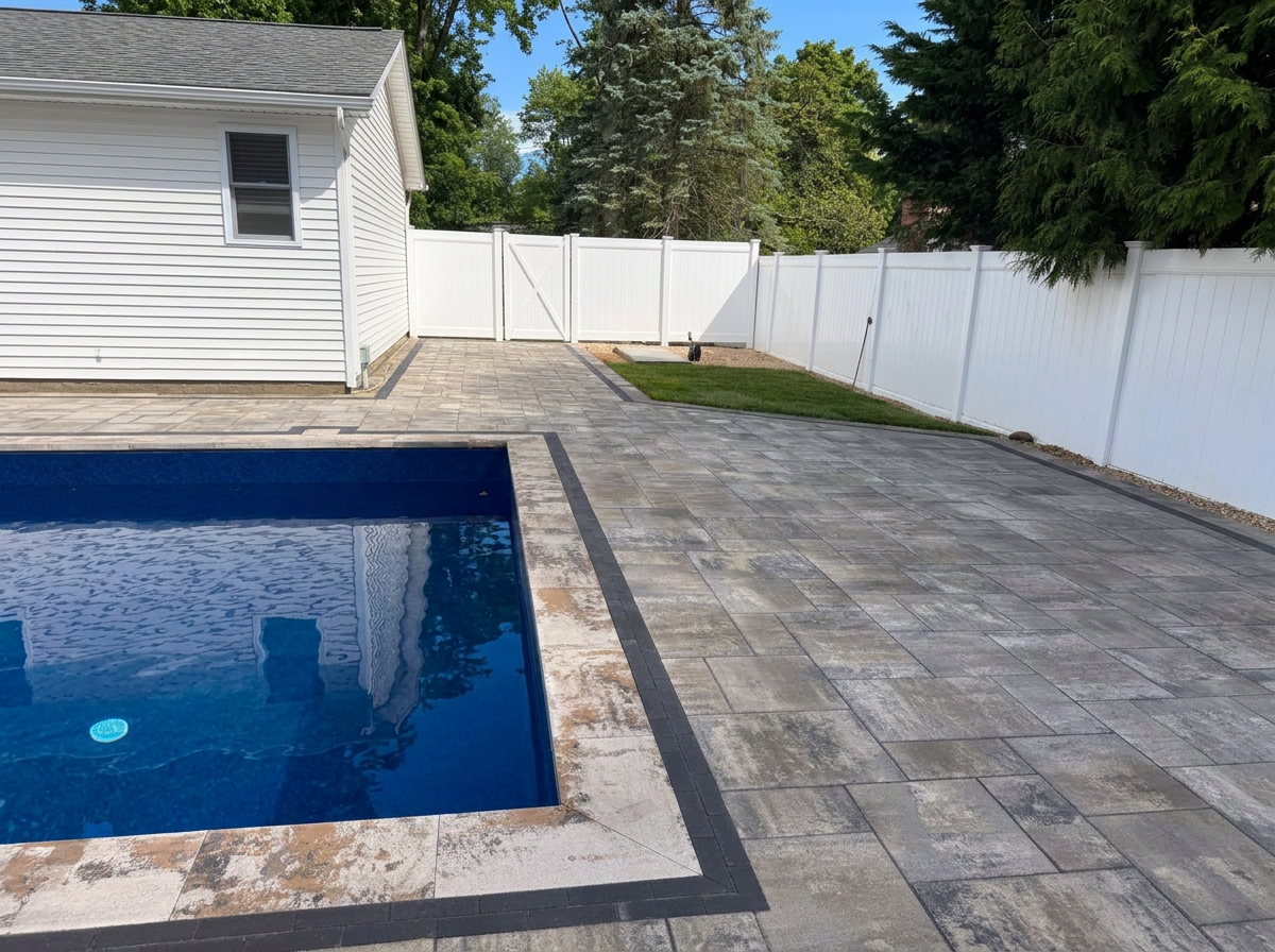 Side-yard paver deck & pool surround — Bay Shore, NY