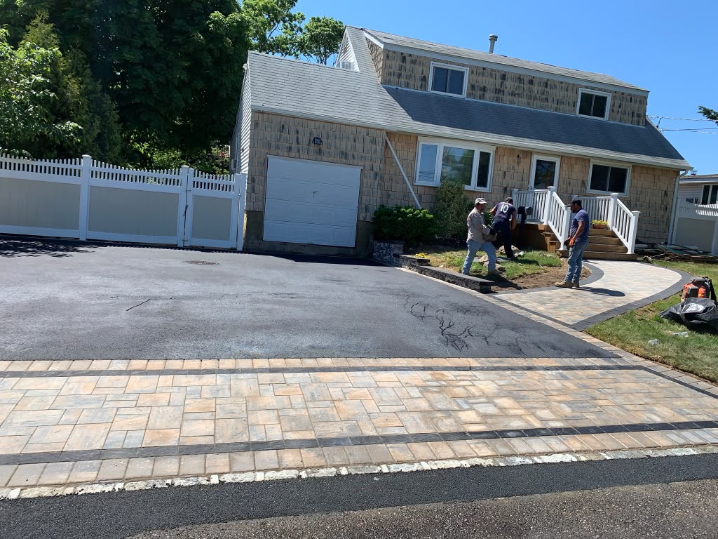 Asphalt drive with paver apron & granite curb — Lindenhurst, NY