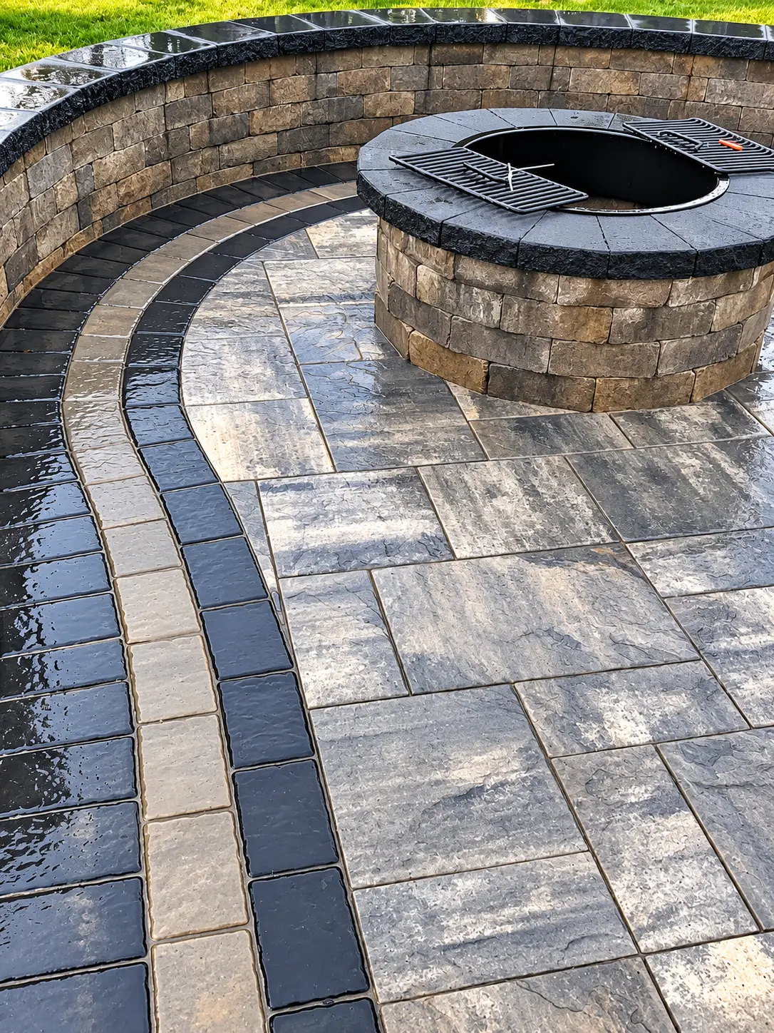 Fire pit with masonry seat wall — masonry in Commack, NY