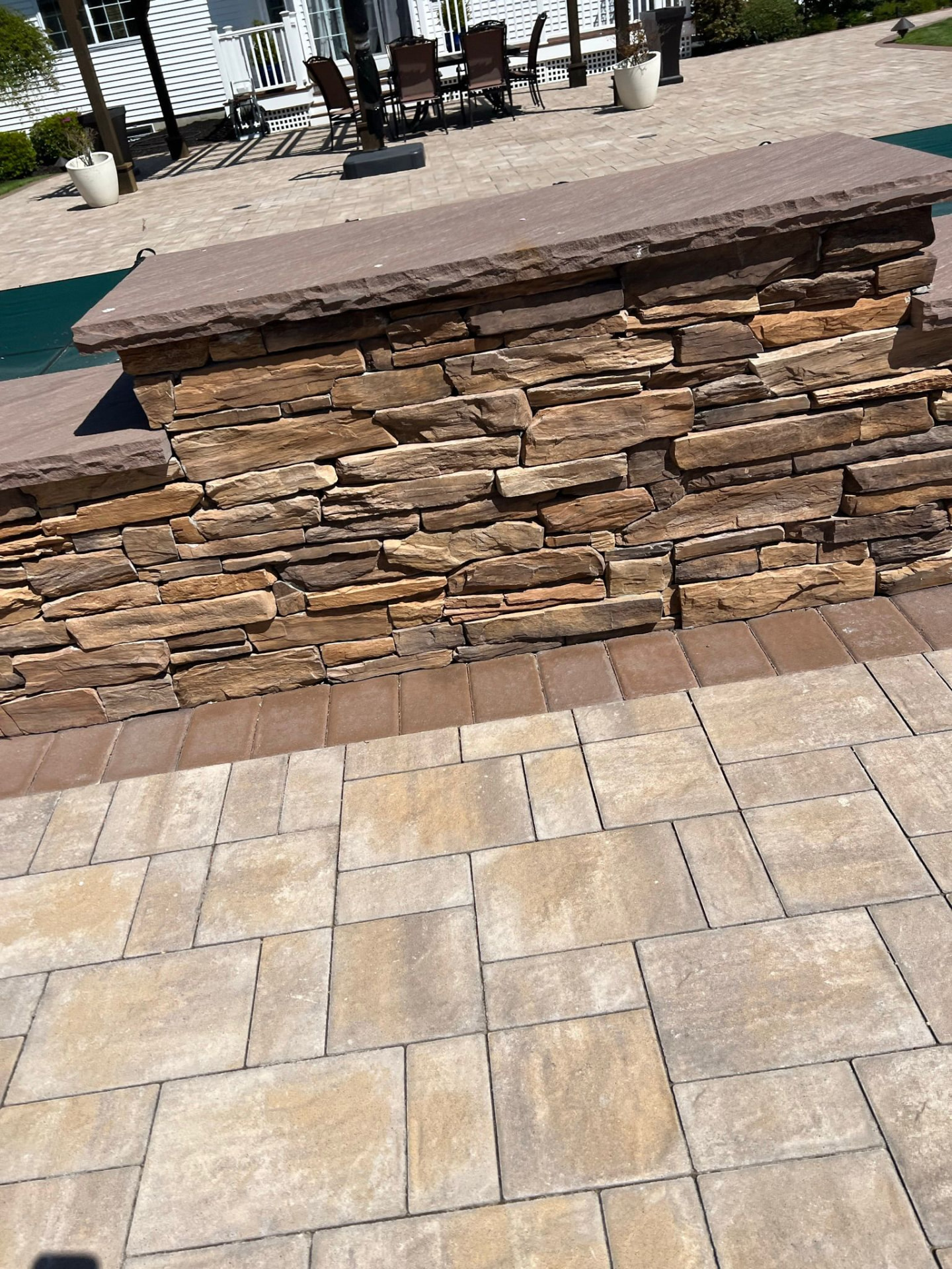Dry-stack stone bar wall detail — Smithtown, NY
