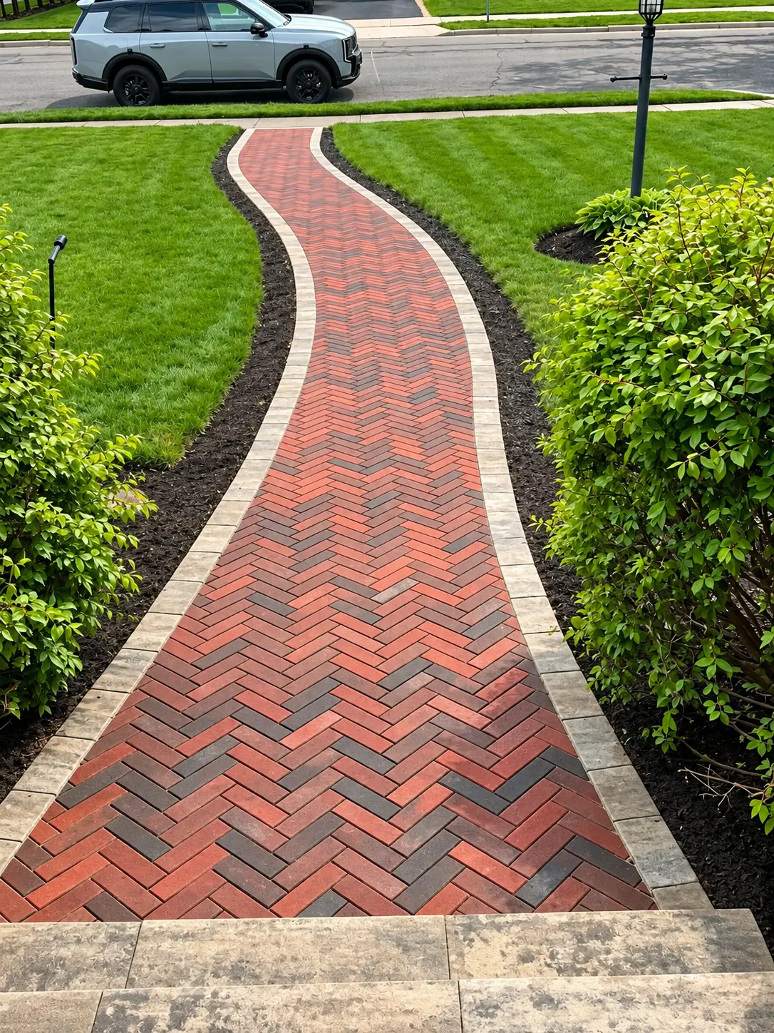 Herringbone brick walkway — masonry in Selden, NY
