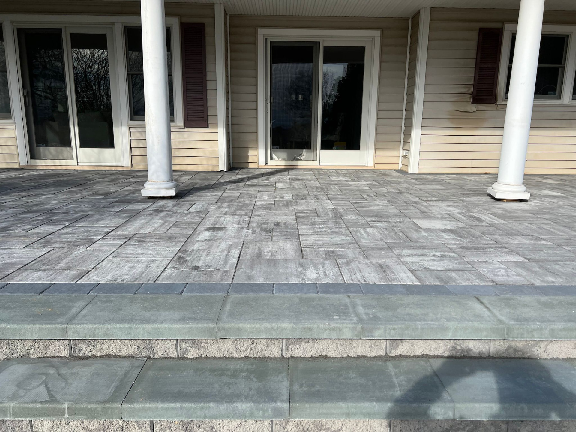 Front porch pavers with bluestone tread — Westhampton, NY