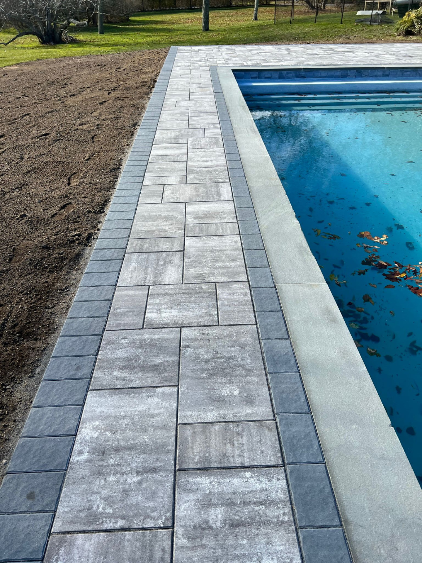 Long-run paver walkway to pool — Westhampton, NY
