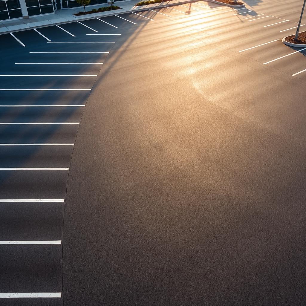 Seal-coated commercial parking lot with fresh line striping