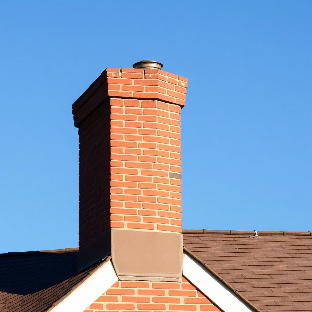 Rebuilt brick chimney with copper cap above a shingled roofline